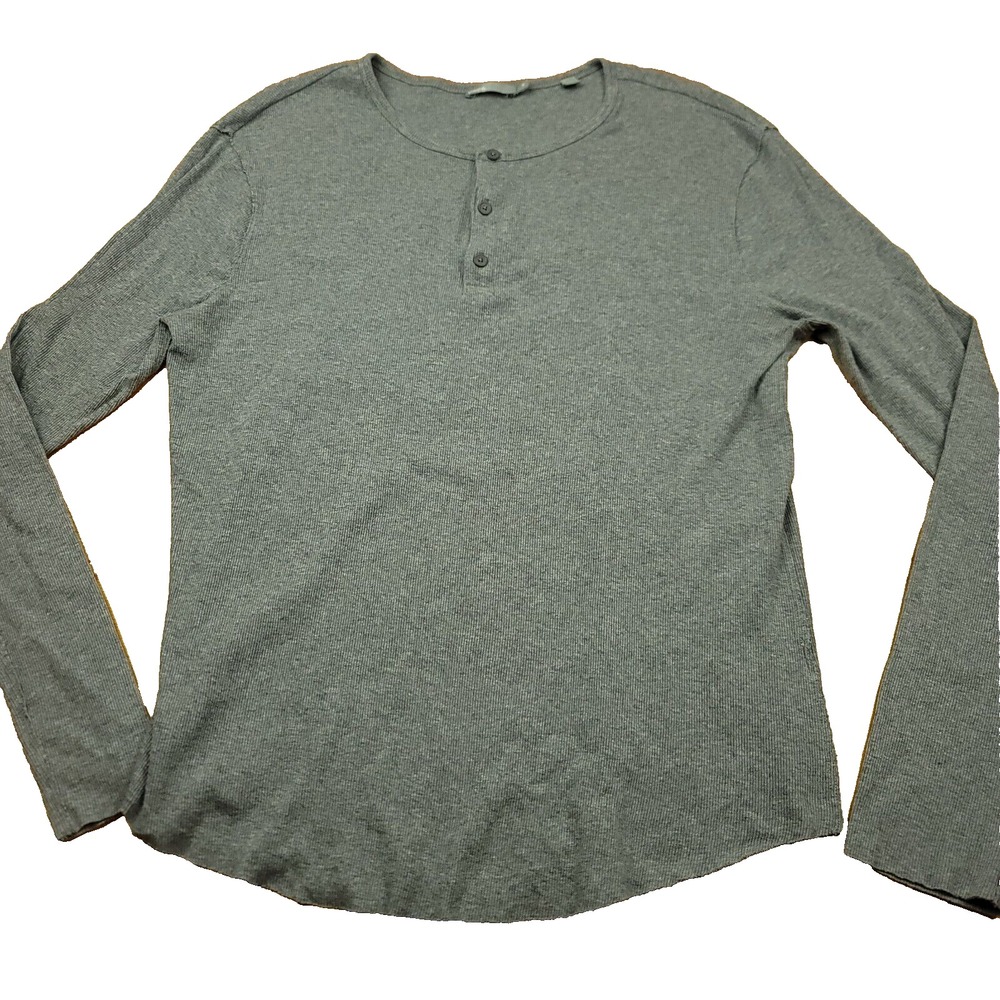 Vince‎ Mens XL Thermal Henley Shirt Gray Long Sleeve Waffle Knit Minimal City